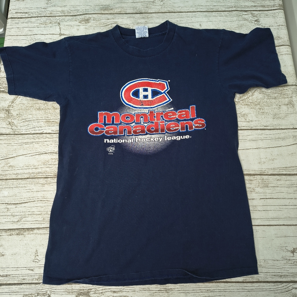 Vintage Montreal Canadiens Navy Blue T Shirt Men Size Large Made In Canada